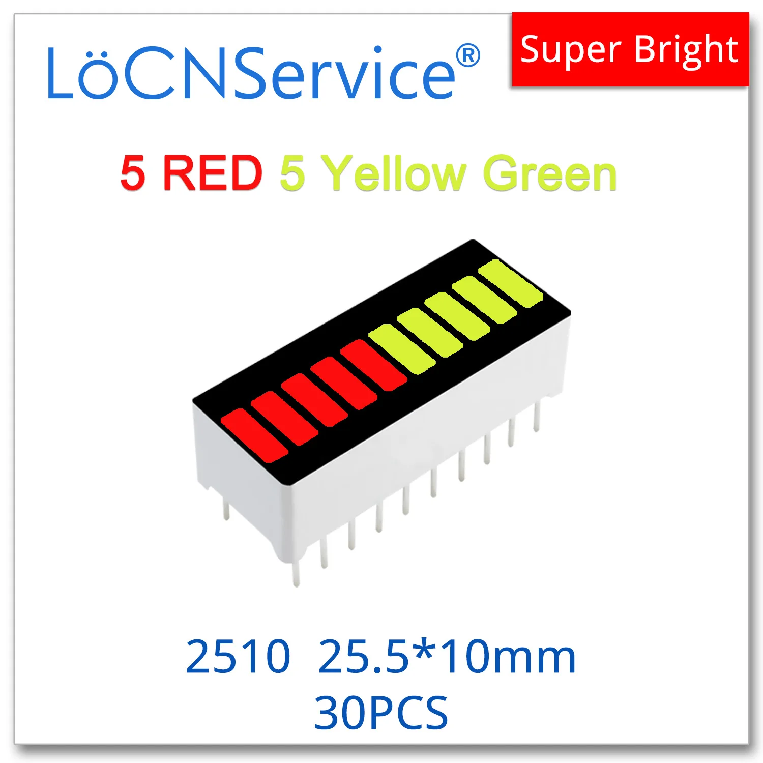 LoCNService 30PCS LED Bar graph Light 10-segment 2510 5 Red 5 Yellow Green Bargraph multi color 2 color display module