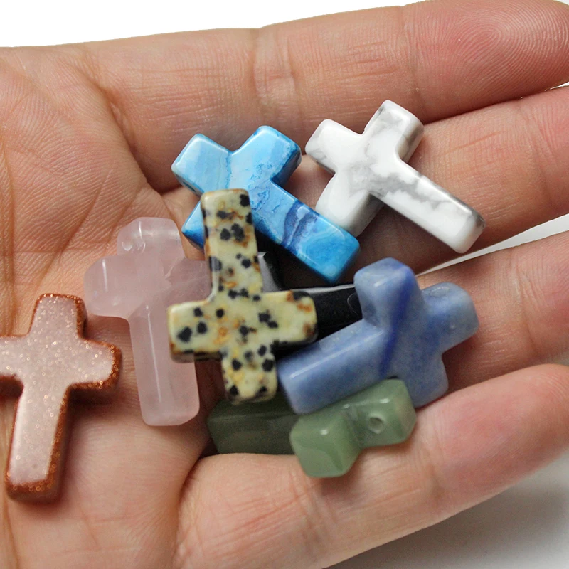 Natural Stone Black Agate Apatite Powder Crystal Aventurine Cross Pendant for DIY Jewelry Making Necklace Accessories Men Women