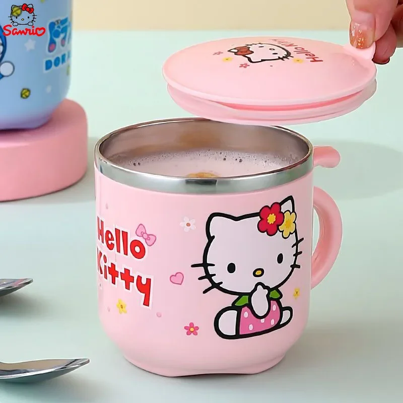 1pc Sanrio Hello Kitty Stainless Steel Insulated Water Cup Cartoon Double Insulated Anti-Scalding Cup with Lid and Handle