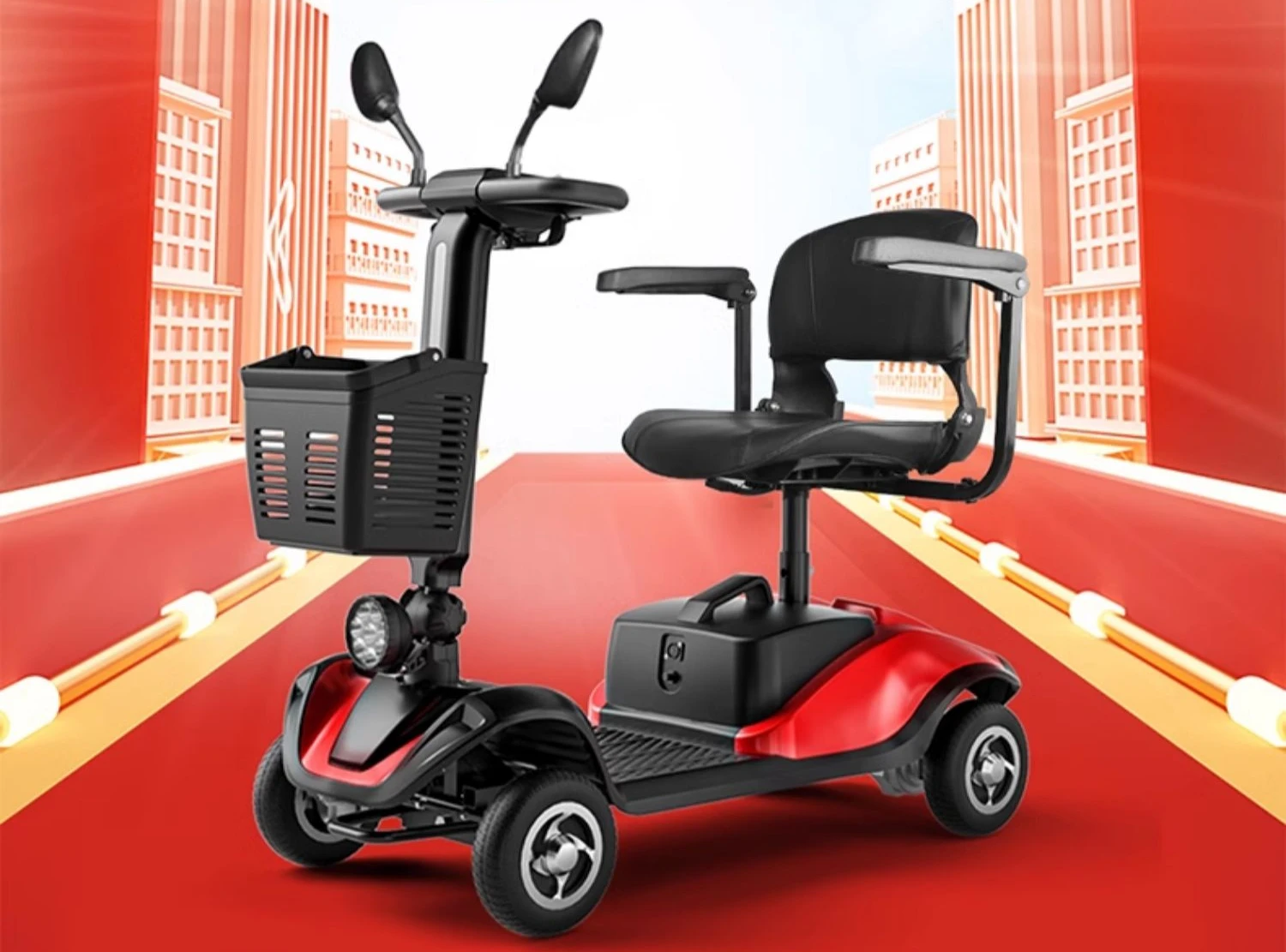 

Scooter for the elderly, four-wheel electric double battery car for the disabled, folding moped for the elderly