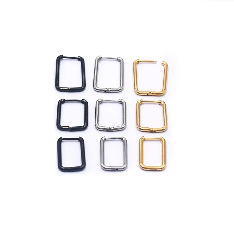 Stainless Steel Rectangle Shape Hoop Earrings Vacuum Plating No Easy Fade Allergy Free 3 Sizes Colors For Choose