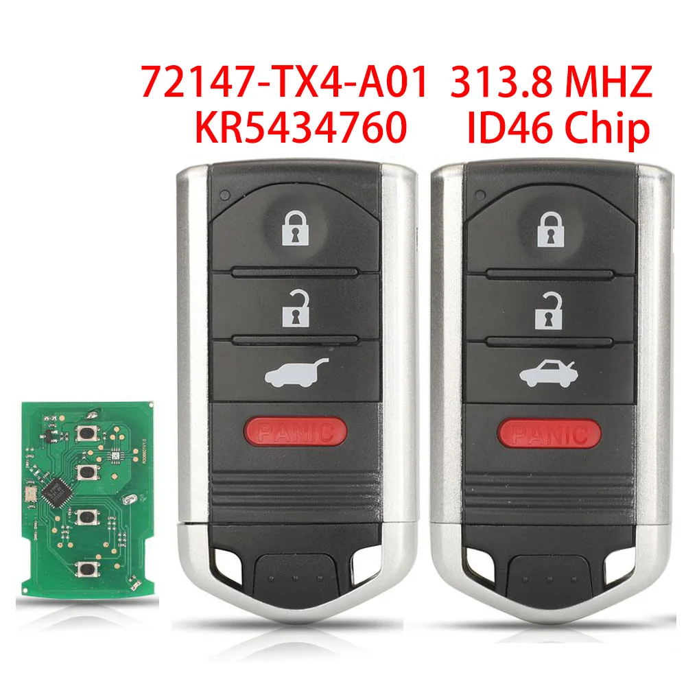 Jingyuqin New KR5434760 Remote Car Key Fob 313.8MHZ ID46 For Honda Accord 2013 2014 2015 Acura ILX RDX PN:72147-TX4-A01
