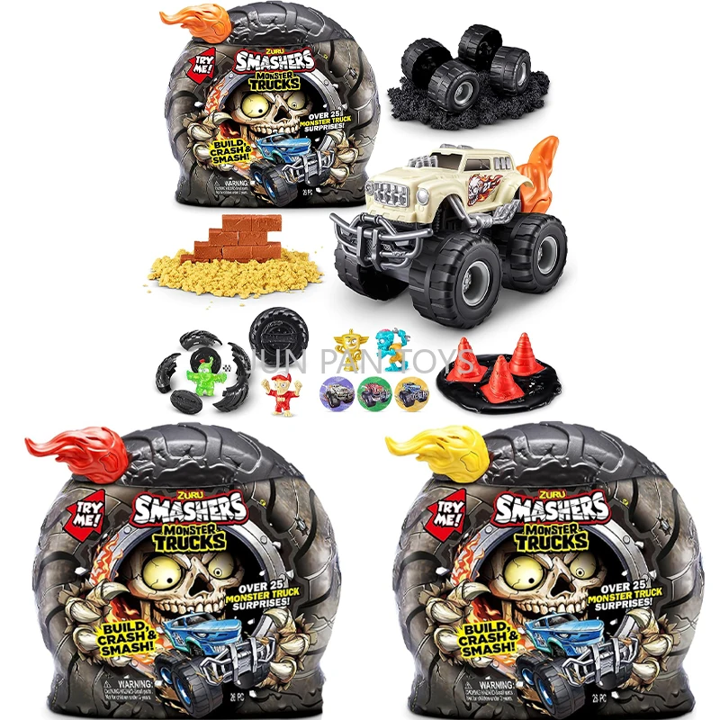 

Original Zuru Smashers Monster Trucks Wheels Surprise Egg Collectible Dino Skull Shark Truck Boys Toys Gift Slime Anime Figures