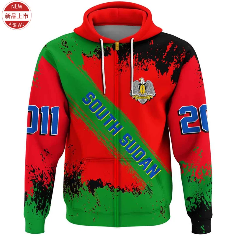 South Sudan National Flag 3D Printing Zip Up Hoodies For Men The Republic-of South Sudan Coat Of Arms Graphic Zipper Pullovers