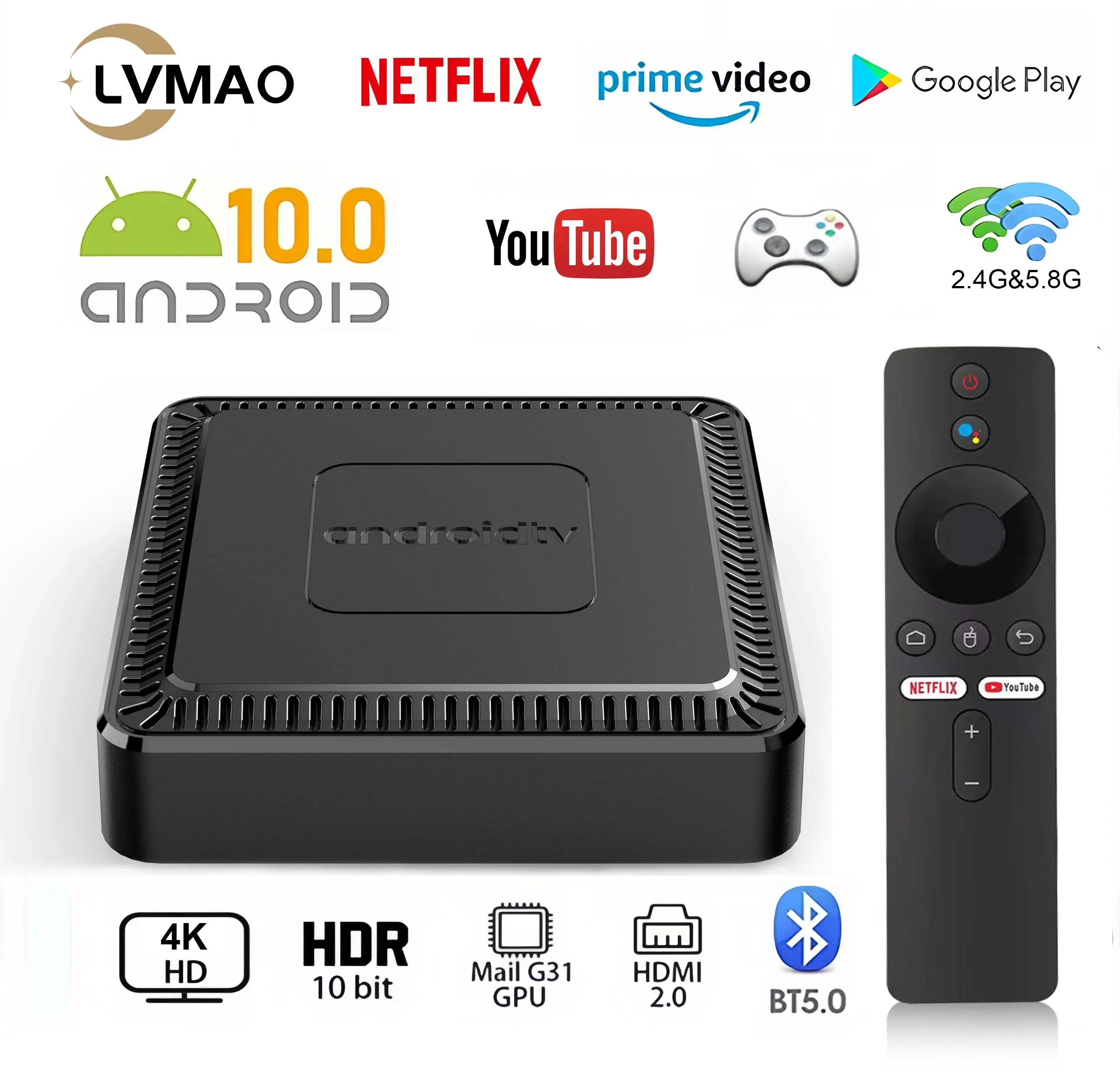 LVMAO Q7 Smart TV Box Android10 NETFLIX H313 Quad Core Dual Wifi 2.4G&5G 4K BT5 Google Chromecast Voice Media Player Set Top Box