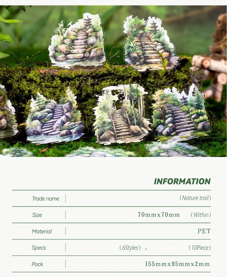 10pcs Stickers Nature Trail Landscaping Handbook DIY Material Decorative Stickers Supplies Package Scrapbook Cut 155*95mm