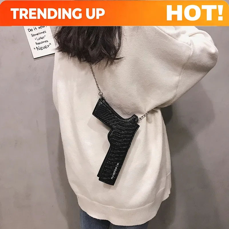 Bag For Women Fanny 3D Gun Shaped Chains Shoulder Bag Pu Fashion Mini Bag Purse Street Style Prevention Of Robbery