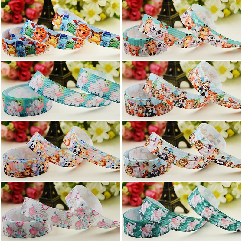 

16mm 22mm 25mm 38mm 50mm 75mm Animal Cartoon printed Grosgrain Ribbon DIY Hair Bows Party Decoration Material 50 Yards Rubans