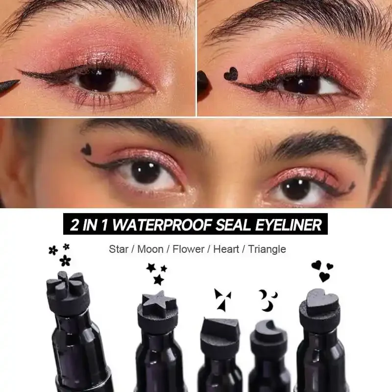 2 In1 Winged Stamp Liquid Eyeliner Pencil Water Proof Fast Dry Double-ended Black Seal Eye Liner Pen Make Up per cosmetici da donna