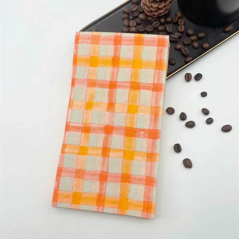 20pcs 33*40cm 2-Ply Orange Plaid Printed Napkins Holiday Party Decoration Colourful Tissue Paper DIY Butterfly Bone Bart Paper