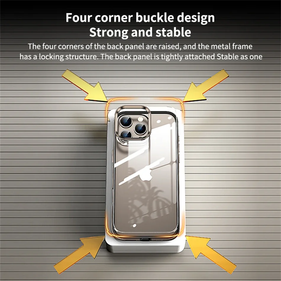 Luksusowe etui na telefon 2 w 1 z lekką metalową ramką aluminiową do iPhone'a 16 15 14 13 12 Pro Max Bumper Zdejmowana przezroczysta akrylowa tylna obudowa — zdjęcie produktu 5