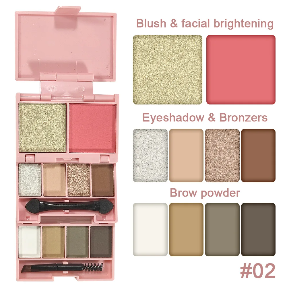 Mini ombretto portatile pieghevole vegano impermeabile per trucco viso evidenziatore fard set di cosmetici con tavolozza combinata 3 in 1