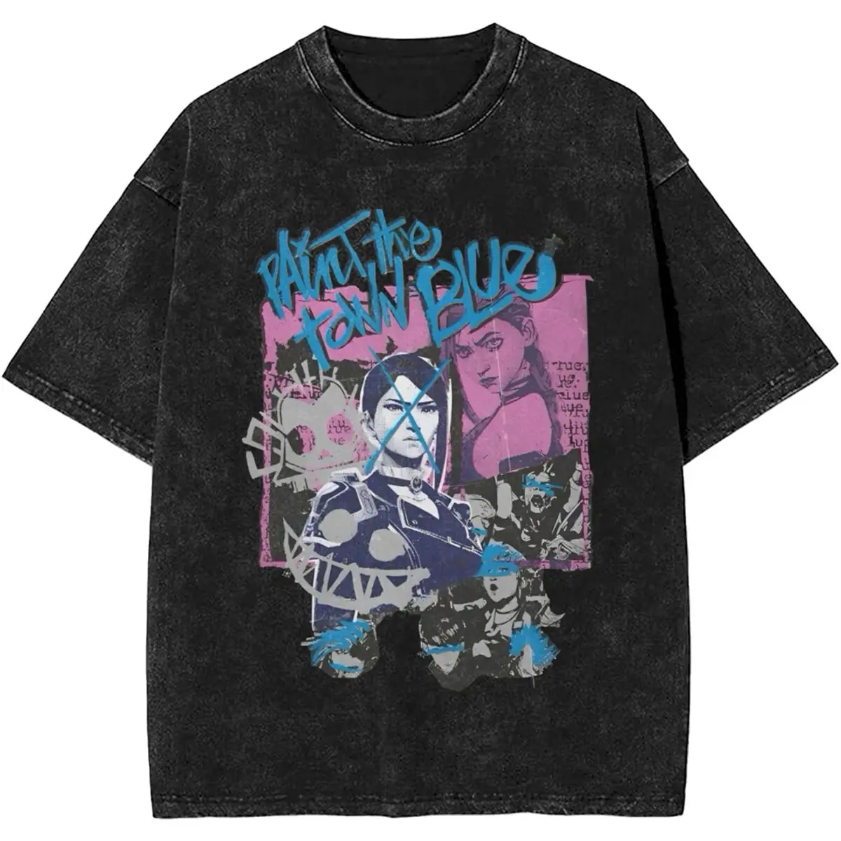 Oversized Washed T Shirt Arcane Game Anime Cotton T-Shirts Jinx Viktor Manga Cool Tshirt for Male Summer Y2K Fun Casual Tops