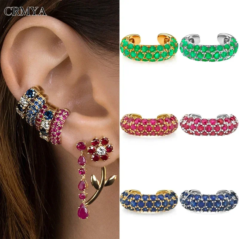 CRMYA Gold-plated Clip Earrings For Women Color CZ Zircon Fake Piercing Women's Ear Cuff Earrings 2025 Jewelry Wholesale