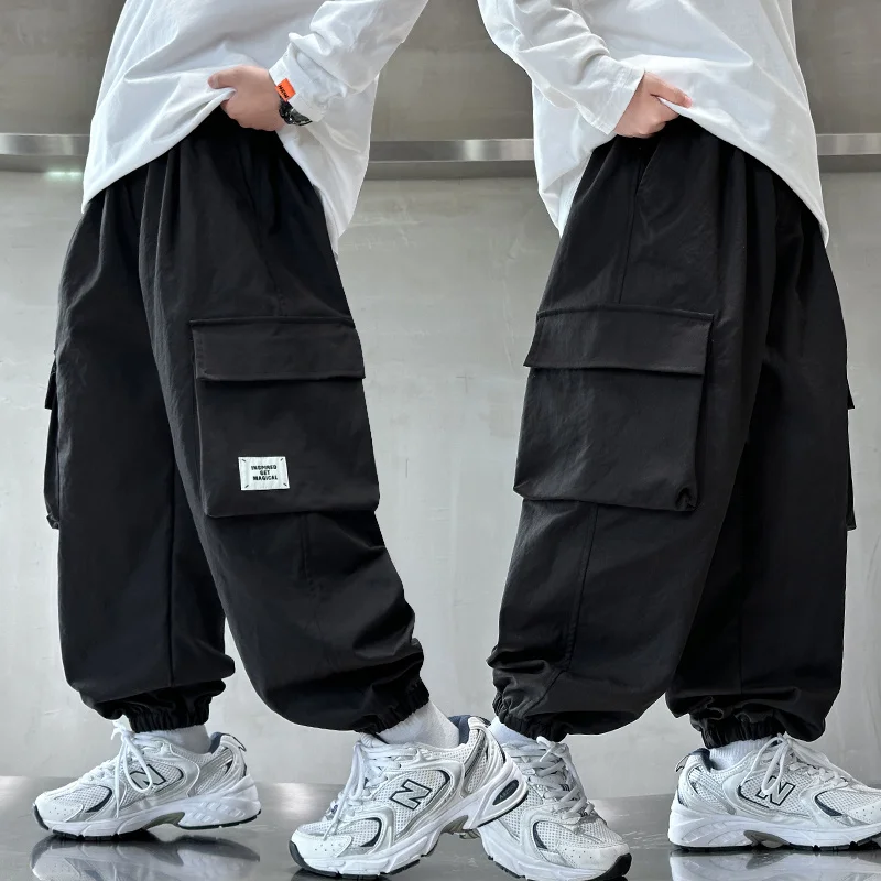 Autumn Kids Pocket Cargo Pants Fashion Hip Hop Sweatpants Boys Casual Sports Pants for Teen Boys Children Trousers Streetwear image 5