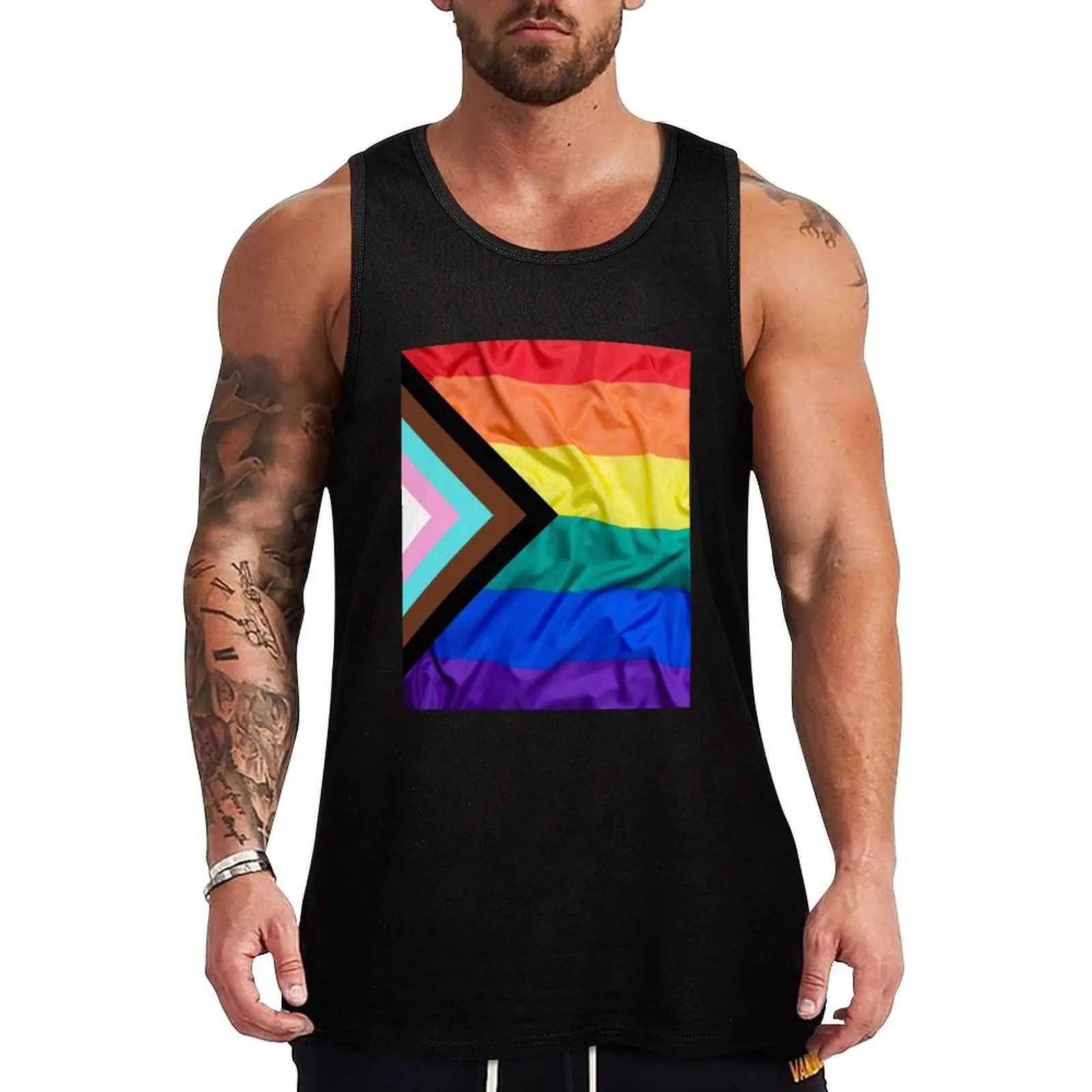 

PROGRESS PRIDE FLAG LGBT NEW PRIDE FLAG RAINBOW EQUALITY Tank Top Funny Print Tank Top Humor Graphic Sleeveless Shirt