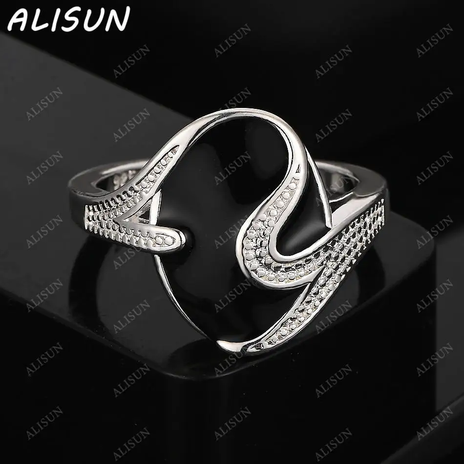 

ALISUN 925 Sterling Silver Black Oval Ring For Women Men Fashion Jewelry Vintage Grace Charm Noble Party Birthday Gifts