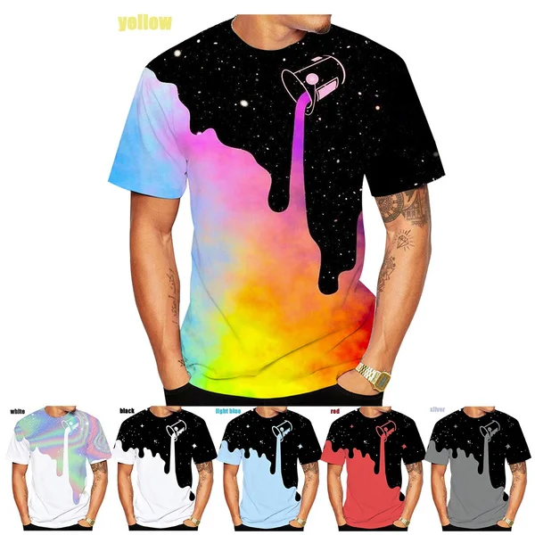 New fashion patchwork pattern paint bucket 3D-Printed T-shirt Cosmic Galaxy Paint Men Women T-shirts Creative Short Sleeve