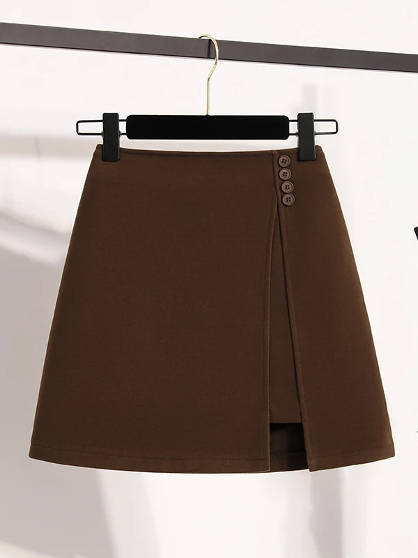 Elegant Woolen  Skirt High Waist A-Line Split for Women Casual Straight Cut Bodycon Slimming Versatile Wraparound Skirt