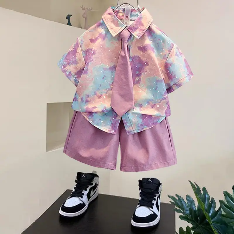 

Printed Shirt Sets for Boy Kids Designer Clothes Tops Korean Children Clothing Top and Bottom Clothing Set Shirts Tees Child