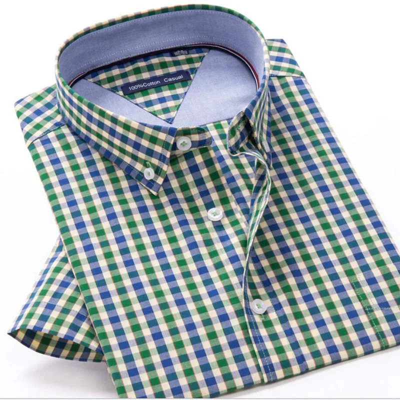 6XL 7XL 8XL 9XL 10XL 12XL Men\'s Business Casual Classic Plaid Short Sleeve Shirt Summer Brand Clothing 100% Cotton Loose Shirt