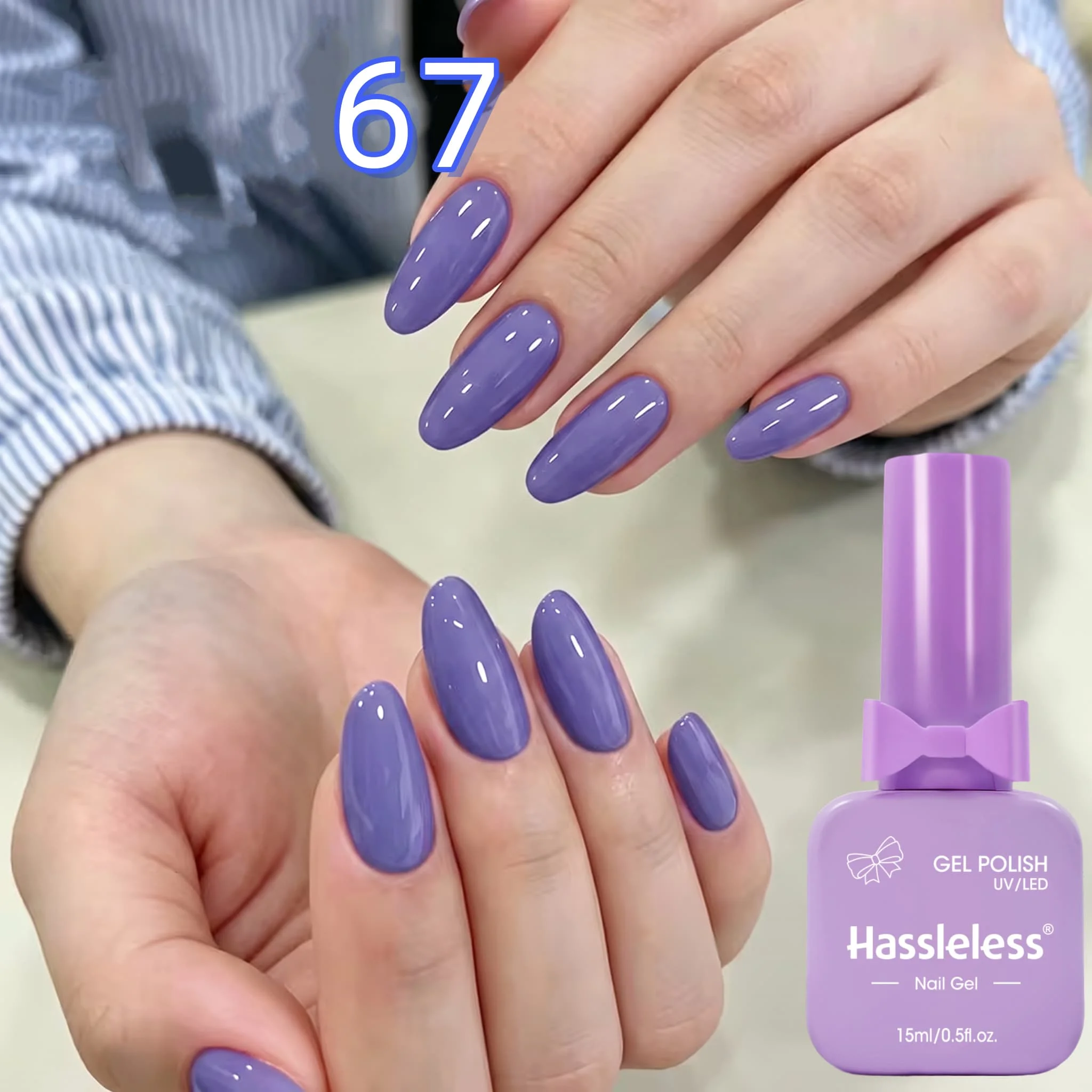 Hassleless 3-Piece Taro Purple Nail Polish Gel Set, 15ml Large Capacity, Light Purple Taro Purple Grape Purple Gentle Solid Color Nail Polish Gel, Salon-Grade Mirror-Like High Gloss with Full Color Payoff