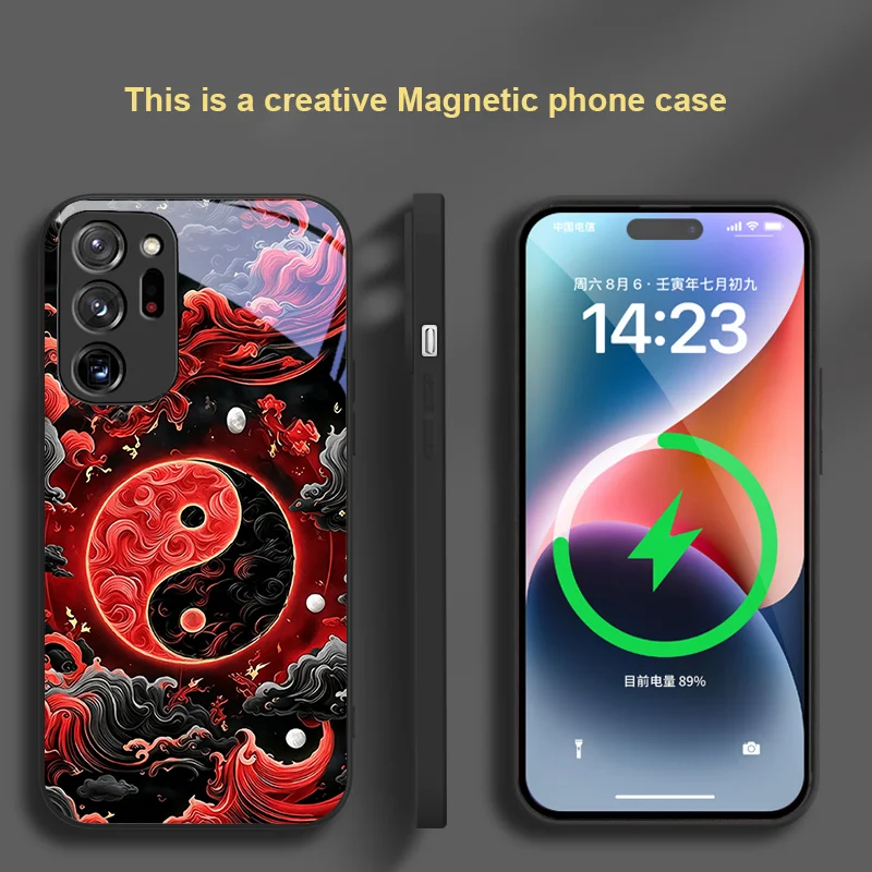 For Samsung S 23 25 24 21 Ultra 22 26 Magnetic Glass Phone Case Black Gold Tai Chi Pattern Exquisite Dust protective cover view 2