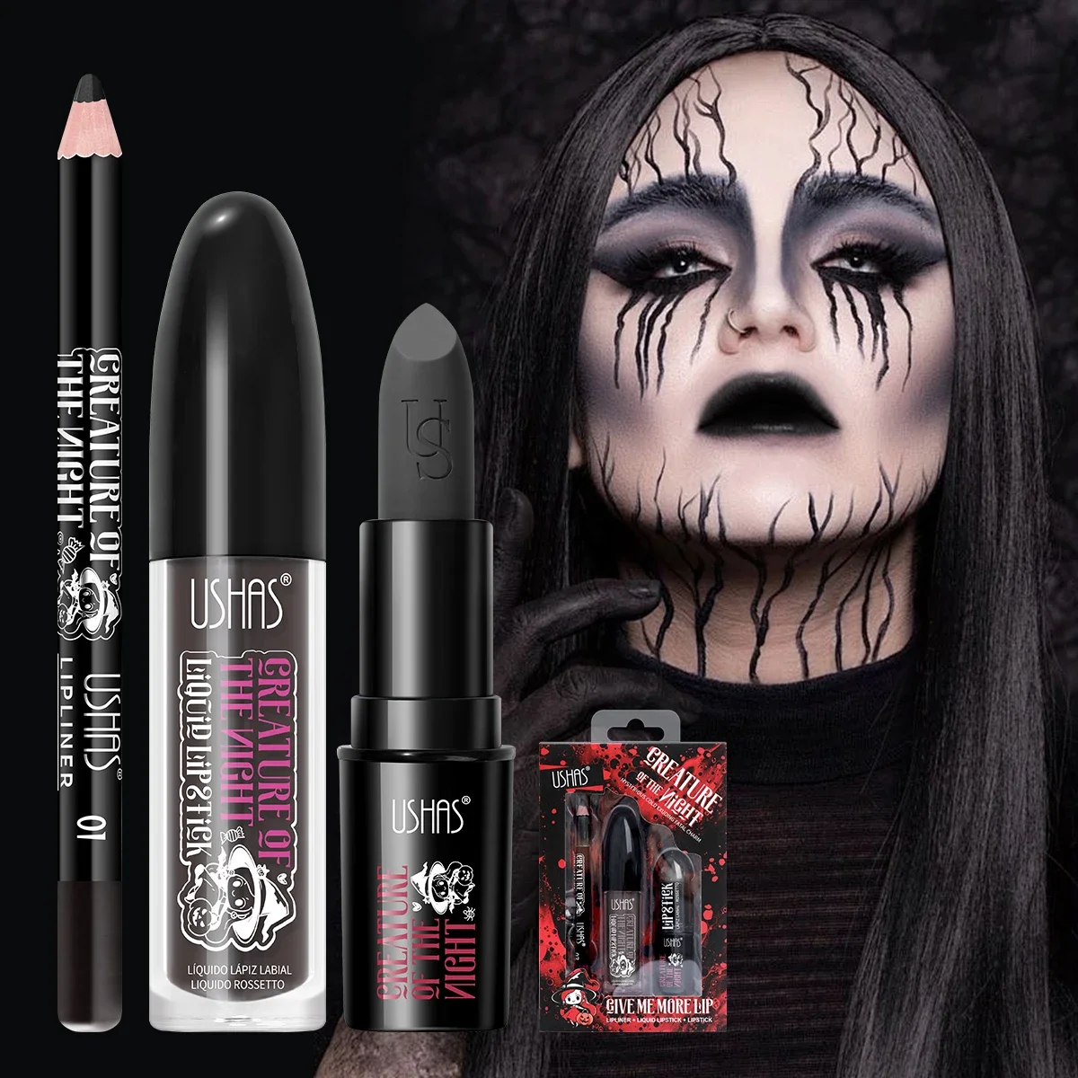 Langdurige fluwelen lippenstiftset Matte niet-overdracht Waterdichte lipglossvoering Combo Hoge kleurintensiteit Halloween-make-up