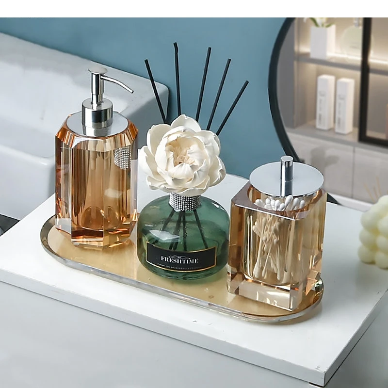 Portable Hand Sanitizer Lotion Bottle Aromatherapy Home Bathroom Crystal Cotton Swab Box Shampoo Shower Gel Bottles Tray