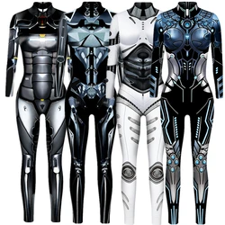 Robot Punk Jumpsuit Catsuit Sexy Women Men Cosplay Costumes Cyberpunk Zentai Halloween Bodysuit Carnival Clothes