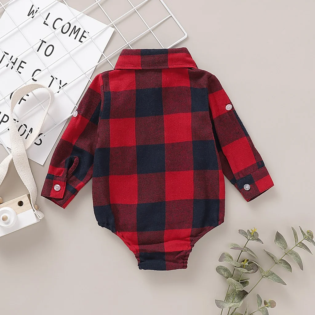 0-18 Months Newborn Baby Boy Romper Long Sleeves Red Plaid Bodysuit Spring&Autumn Fashion Jumpsuit for Infant Baby Boy Clothes