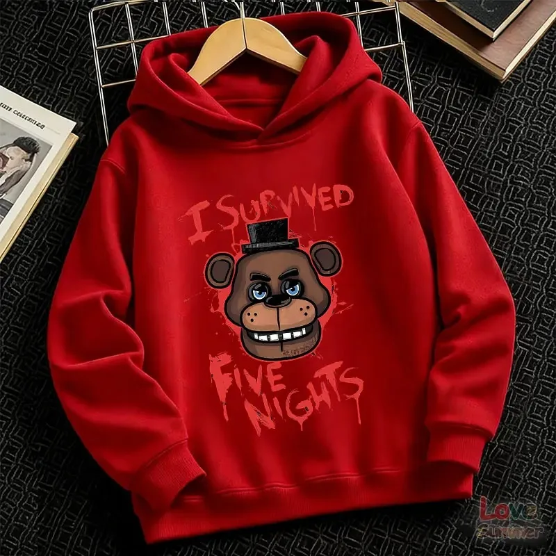 FNAF Freddy Bear Grafik-Kapuzenpullover – Gruseliges Blutstropfen-Design mit Zylinderhut, perfektes Geschenk für Gamer und Halloween – Detail 4