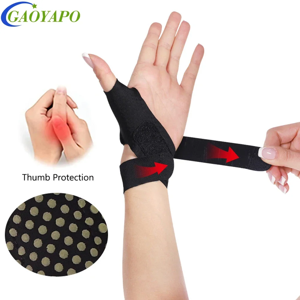 1Piece Wrist Support Brace Sports Exercise Work Hand Protector Wormwood Wrist Wraps with Thumb Loops for Both Right Left Hands