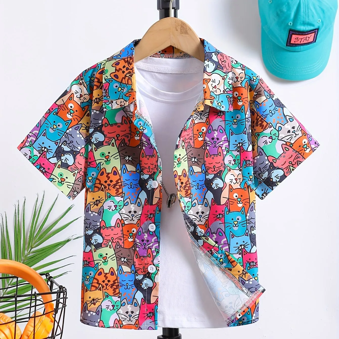 Jongens Meisjes Cartoon Creatieve Print Patroon Schattig Shirt Korte Mouw Casual Comfortabele Knoop Up Losse Zomer Vakantie Shirt