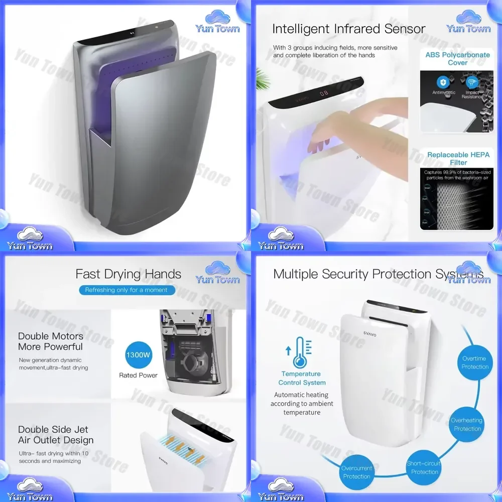 for High-speed 1800W Automatic Double-sided Jet Air Electric Hand Dryer for Commercial Bathroom Kitchen Office Restroom