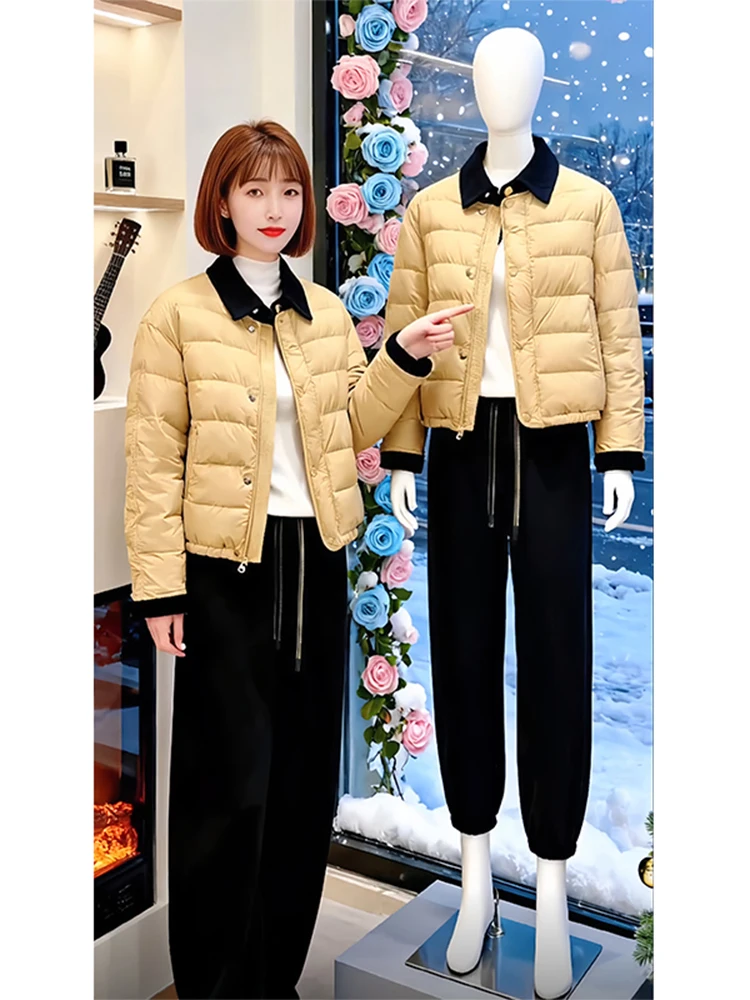 

Женская хлопковая куртка с длинными рукавами и воротником, однотонная, универсальная, модная, в корейском стиле, для повседневной носки