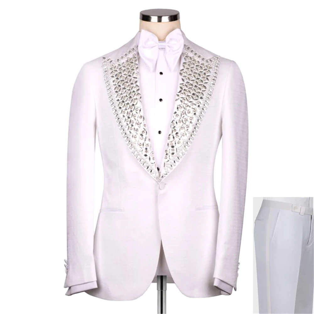 Smoking masculino de cristal de luxo com lapela, roupas formais para casamento, sob medida, moda masculina, vestido de baile, noivo, 2 peças