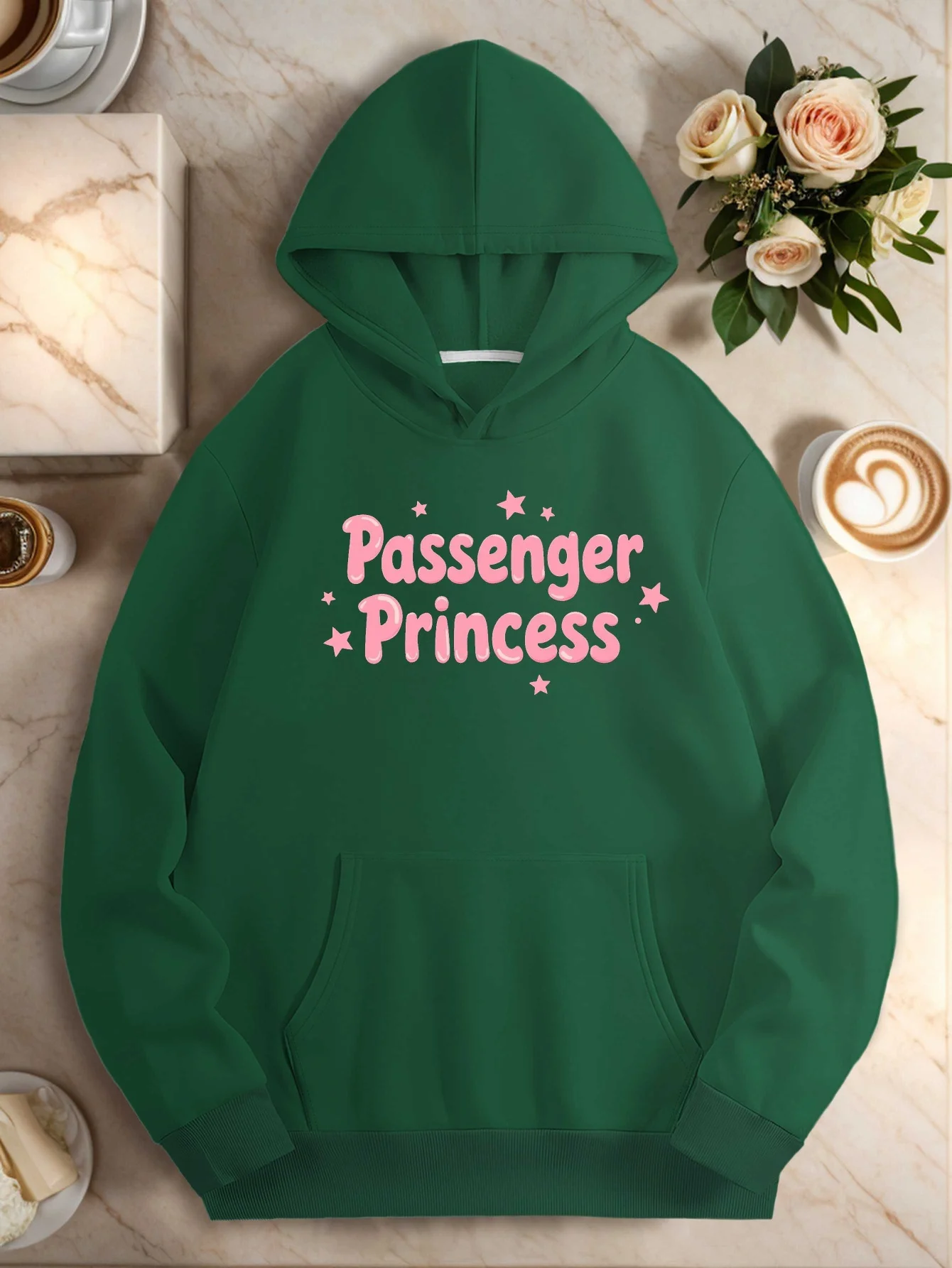 

Women's Plus Size Oversized Hoodie - Passenger Princess Pink Star & Slogan Print (Pink On Grey) | Cozy Winter Warm Pullover