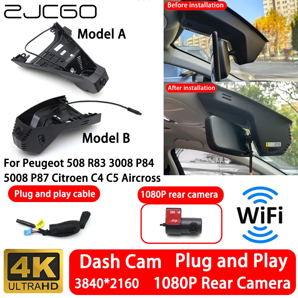 for Peugeot 508 R83 3008 P84 5008 P87 Citroen C4 C5 Aircross 4K Front Rear Camera Dash Cam Wifi Plug and Play Video Recorde