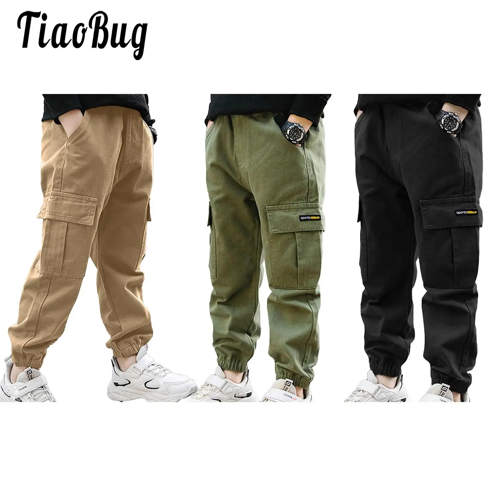 

Boys Kids Casual Cargo Pants Hiking Hip Hop Dance Pants Solid Color Loose Fit Sweatpants Trousers for Sports Dancewear Size 6-14