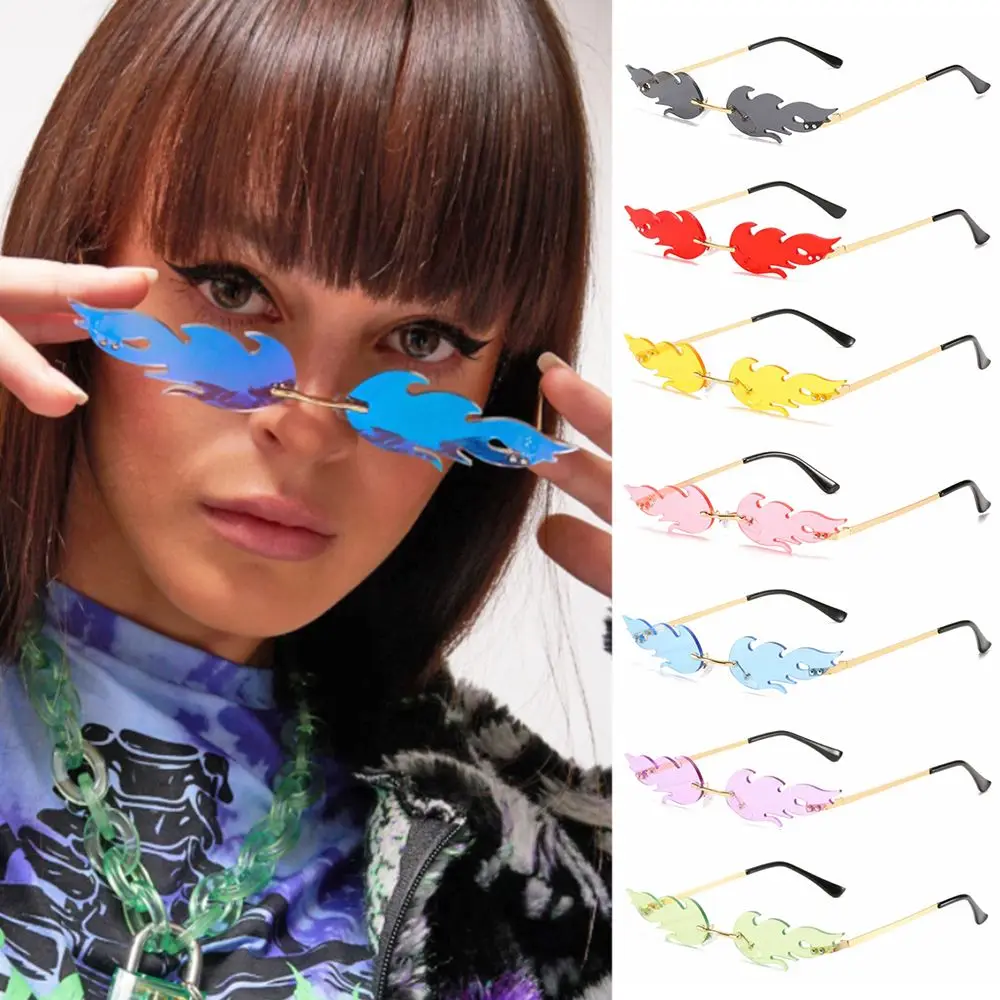 Trendy Party Rimless Cosplay Eyewear Flame Shaped Sun Glasses Fashion Flame Sunglasses Sunglasses for Women