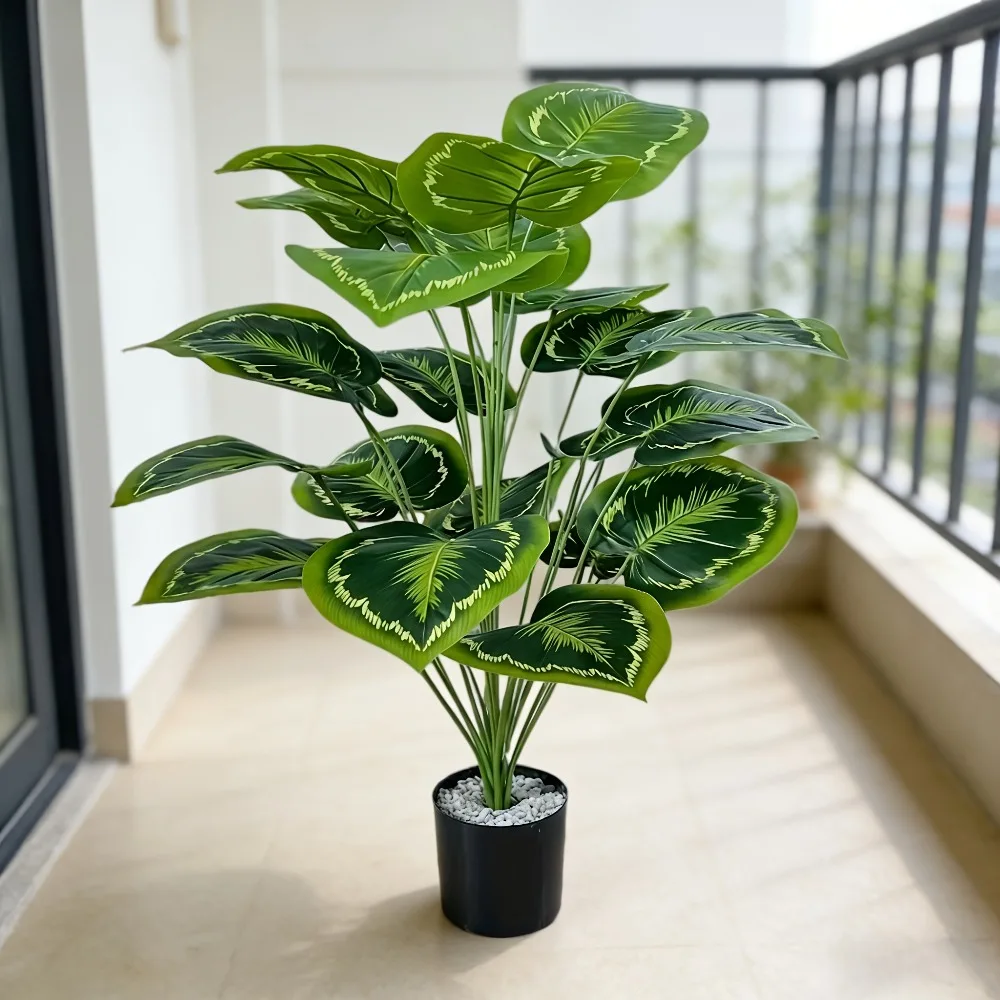 1PC 24Leaves High-Quality Artificial Money Plant Features Anti-Ultraviolet Leaves Tropical Rainforest Aesthetic