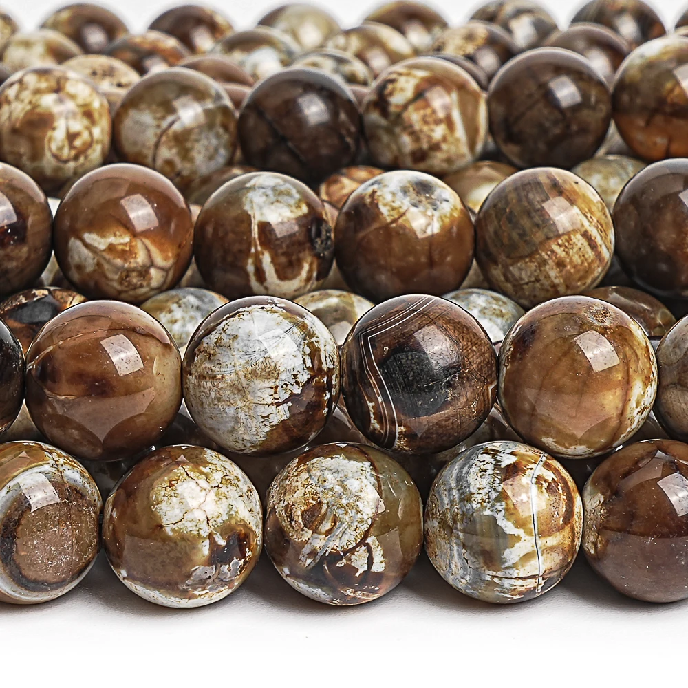 

Natural Crazy Lace Agate Beads Strands Coffee Brown Round Stone Beads For Jewelry Making Diy Necklace Bracelet 15''