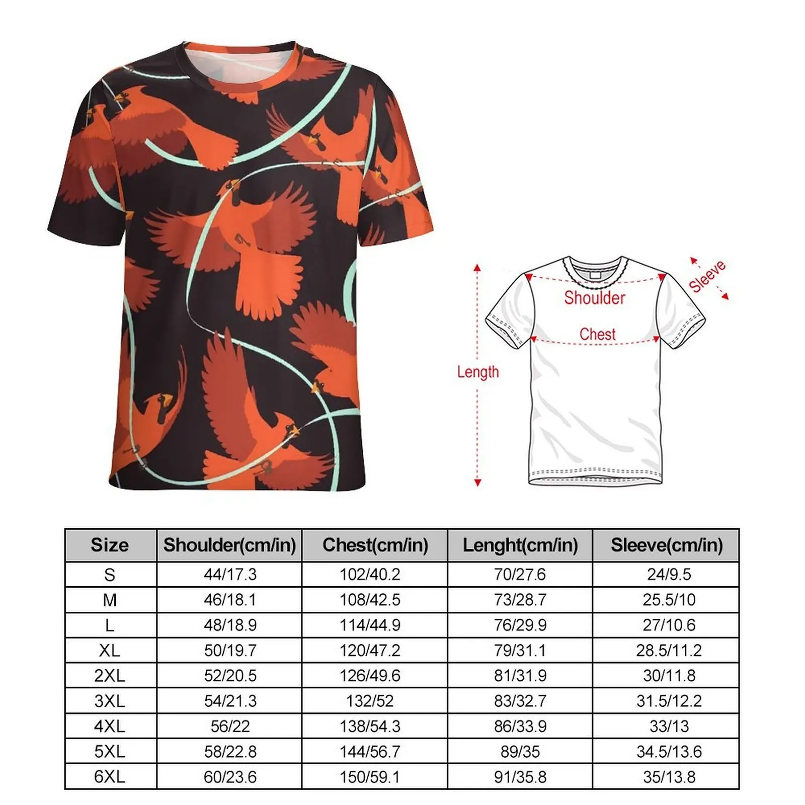 Red Bird T Shirt For Man Cardinals with Ribbon O Neck T-Shirts Original Harajuku Clothing Short Sleeve Streetwear Plus Size Tees
