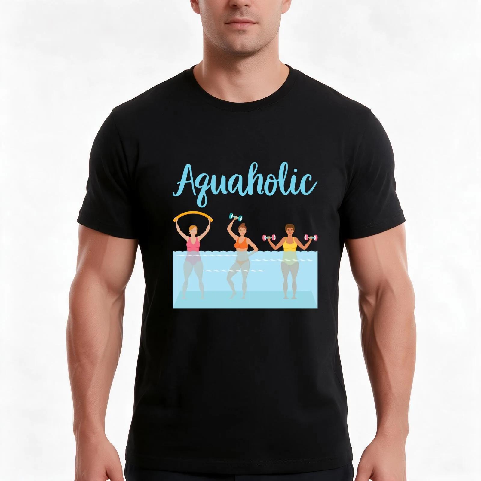 Aquaholic Water Aerobics Waterobics T-Shirt, Summer Casual Cotton Tee, Oversized Streetwear Tops, Vintage Graphic Print