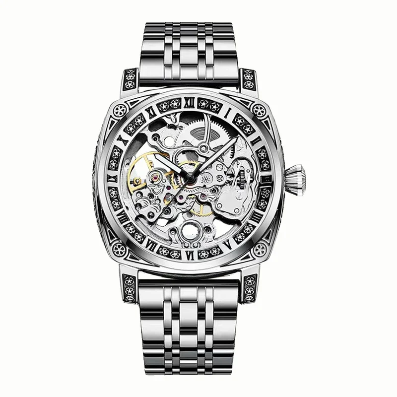 New carved watches for men, high-end business watches, elegant gentlemen, steel strip hollow mechanical men\'s watches