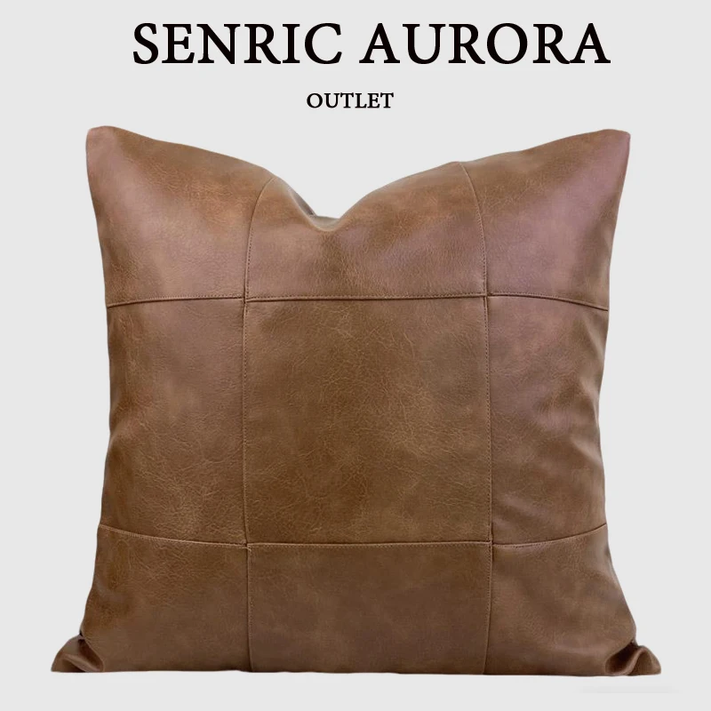 

Light Luxury Cushion Cover Brown Coffee Colored Imitation Cowhide Wool Linen Woven Pillow Case For Home Living Room Sofa