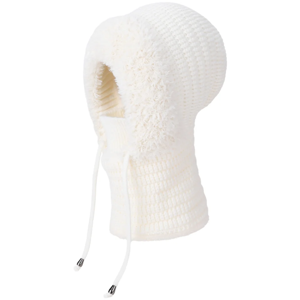 For balaclava Hat for Women with Integrated Neck Warmer Knitted Pullover Style Fleece Lined Windproof Blend 20x15cm Size