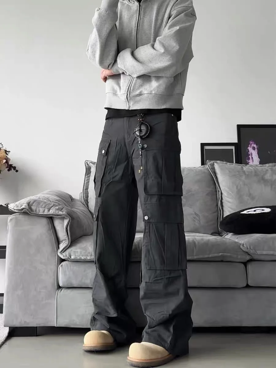 

Loose Straight Leg Workwear Pants Four kets American Cleanfit Multi ket Design Casual Trousers for Men Autumn Season