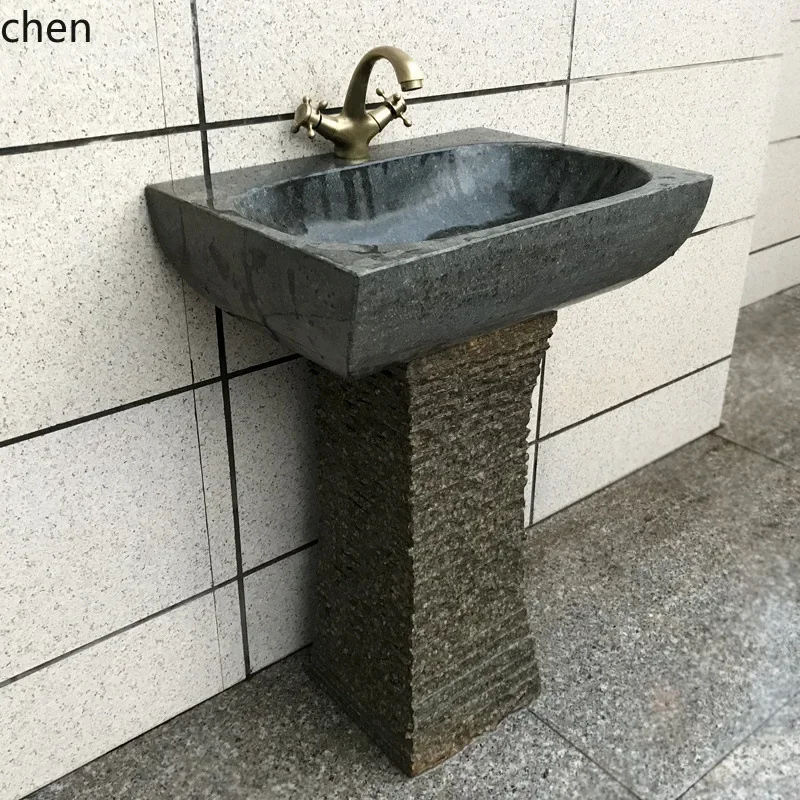Retro Stone Pedestal Basin Stone Art Washbasin Integrated Bathroom Sink Balcony Courtyard Water Basin
